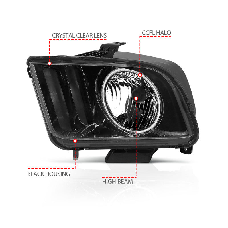 FR SPORT Anzo 2005-2009 Ford Mustang Crystal Headlights w/ Halo Black (CCFL) - View 7