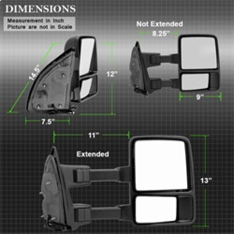 FR SPORT SPYDER Xtune Ford Superduty 99-14 Manual Extendable Manual Adjust Mirror Amber- Right...