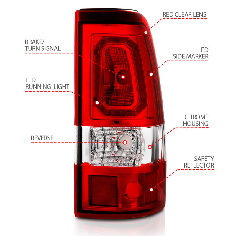 ANZO 1999-2002 Chevy Silverado 1500 LED Taillights Plank Style Chrome With Red/Clear Lens 311326