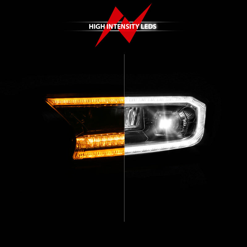 ANZO 19-23 Ford Ranger (Factory Halogen Models) Full LED Proj Headlights DRL/SeqSig Chrome - Pair 111633A