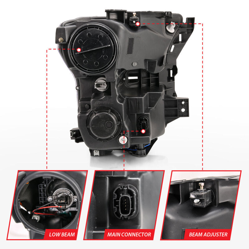 ANZO 15-17 Ford F-150 Proj Headlights w/ Plank Style Design Chrome w/ Amber Sequential Turn Signal 111409