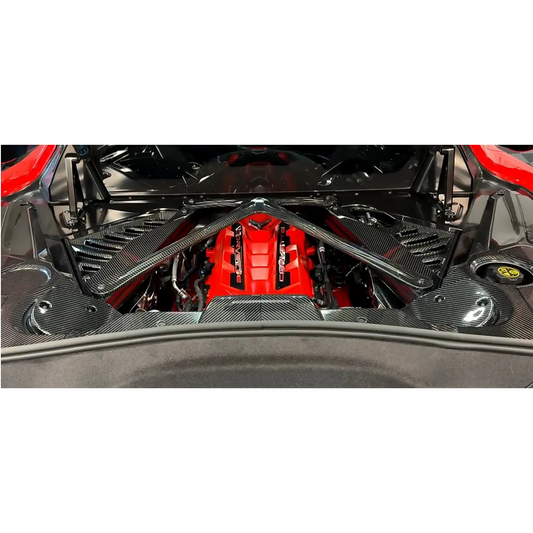 STRATEC SYSTEMS Dry Carbon Fiber Engine Bay X‑Brace for Chevrolet Corvette C8 Z51 Z06 Z07