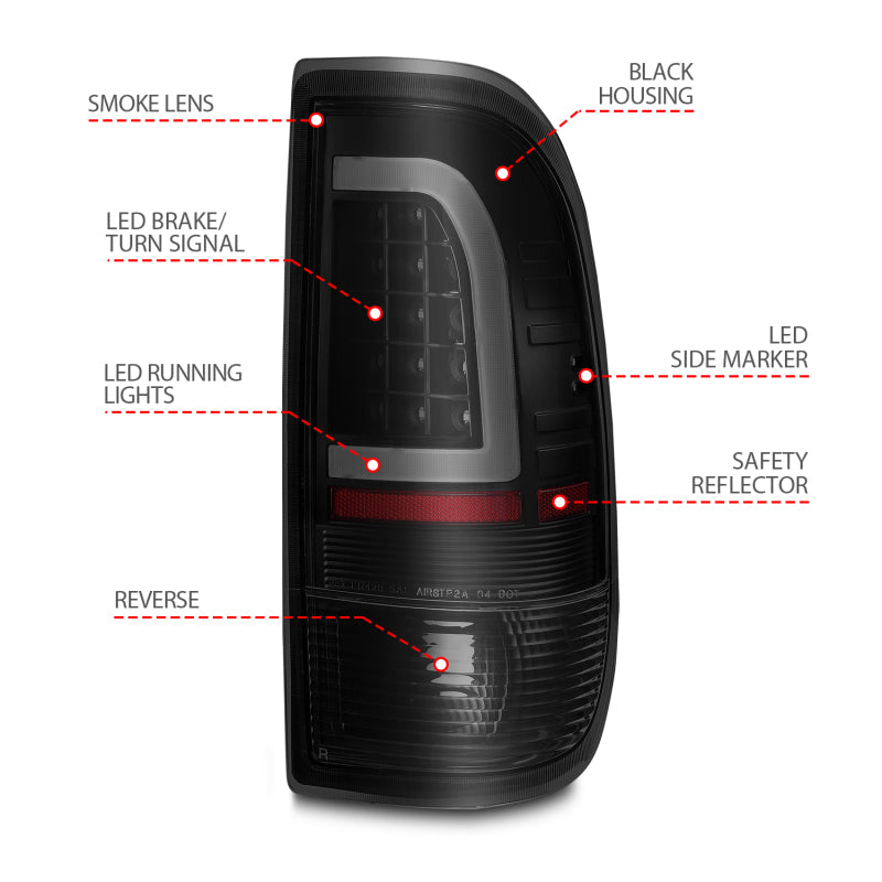 FR SPORT ANZO 1997-2003 Ford F-150 LED Tail Lights w/ Light Bar Black Housing Smoke Lens 311378 -...