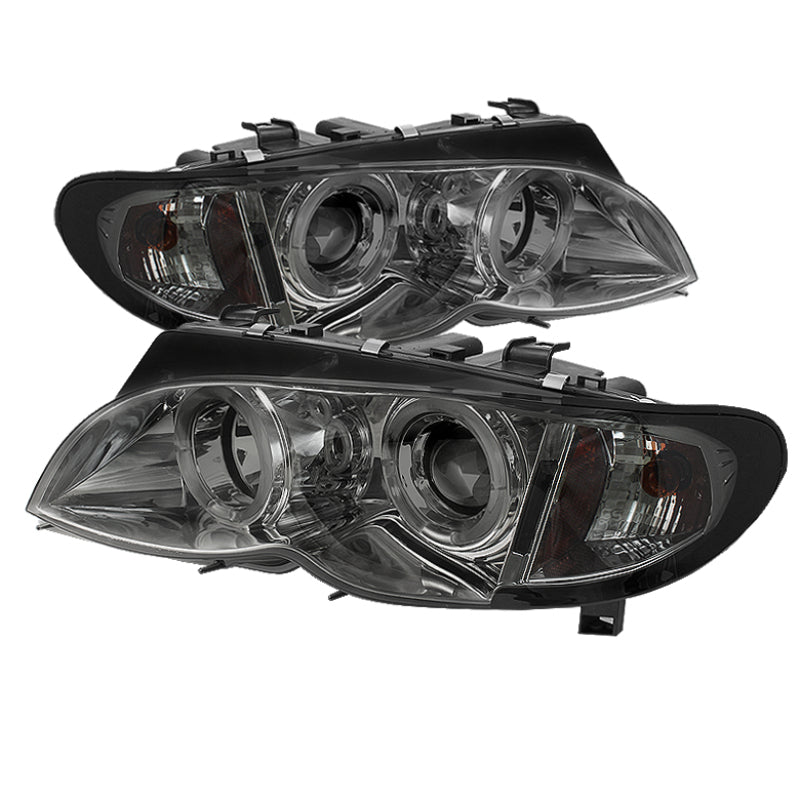 FR SPORT Spyder BMW E46 3-Series 02-05 4DR Projector Headlights 1PC LED Halo Smke...