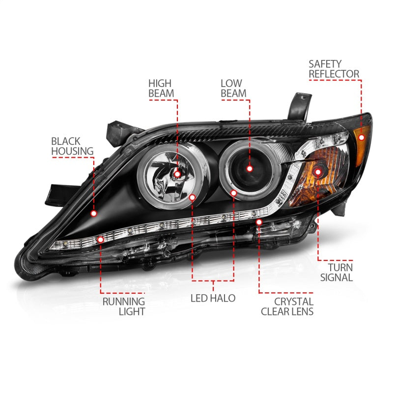 FR SPORT Anzo 2010-2011 Toyota Camry Projector Headlights w/ Halo Black (CCFL) - View 5