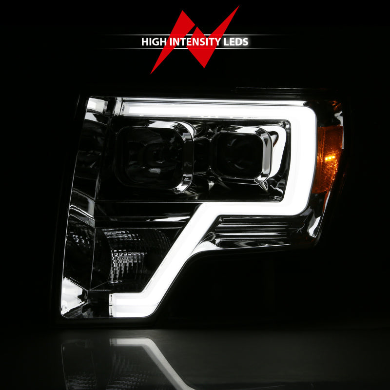 ANZO 2009-2014 Ford F-150 Projector Headlight Plank Style Chrome Amber 111444