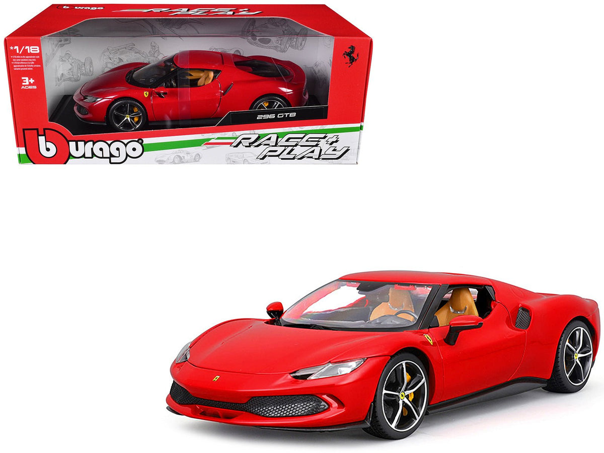 Rapid Vehicles Ferrari 296 GTB Red "Race + Play" Series 1/18 Diecast Model Car by Bburago  free...