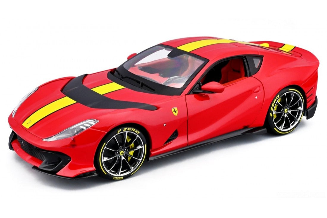 Bburago 2021 Ferrari 812 Competizione Rosso Corsa Red w/ Yellow Stripe 1:18