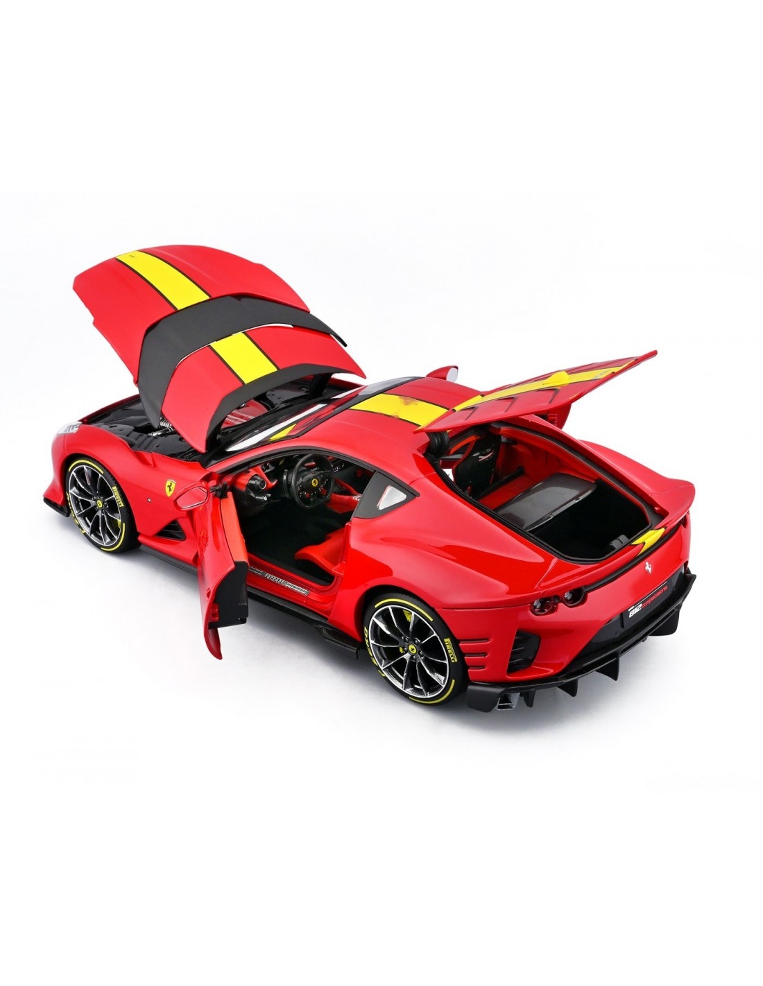 Bburago 2021 Ferrari 812 Competizione Rosso Corsa Red w/ Yellow Stripe 1:18