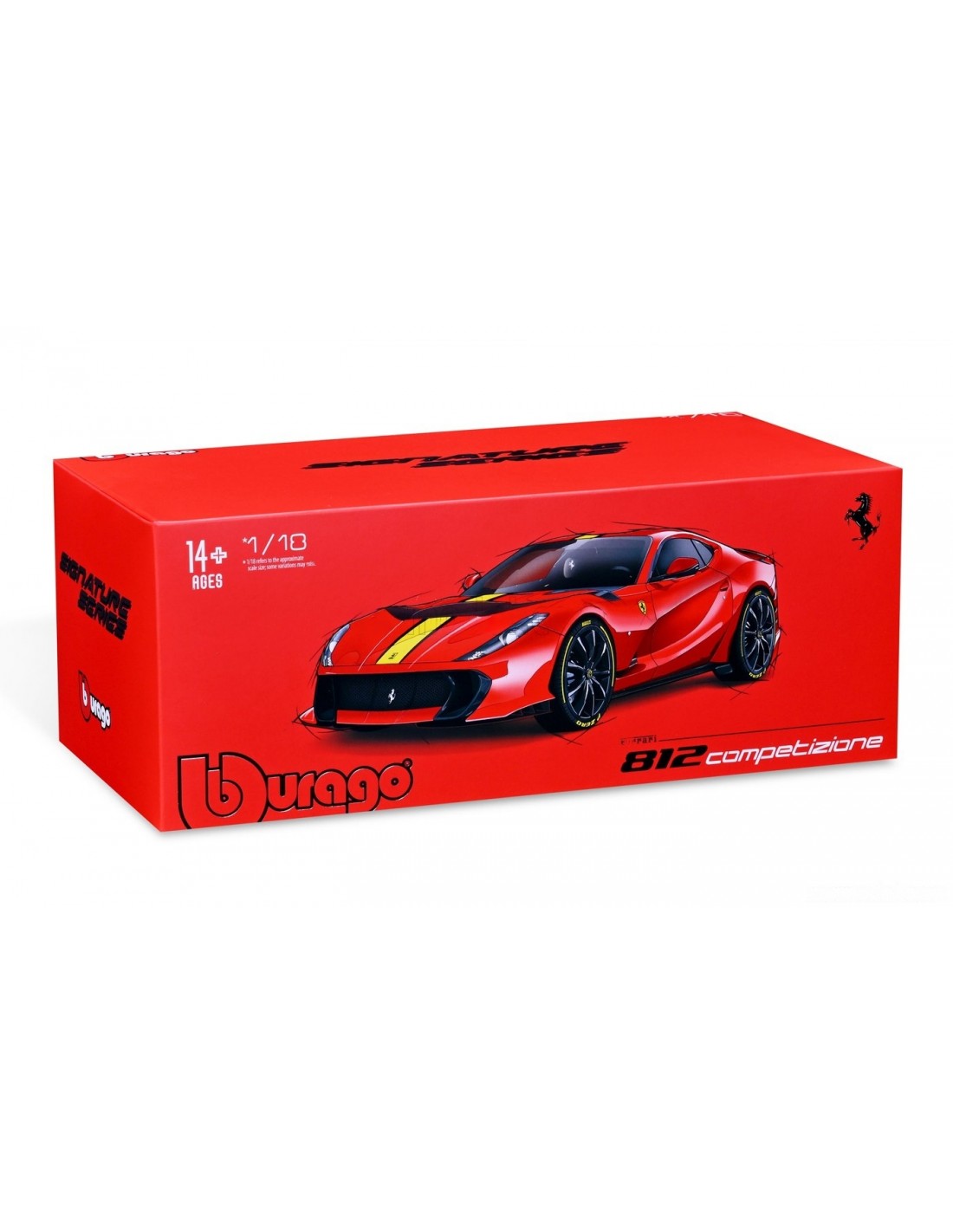 Bburago 2021 Ferrari 812 Competizione Rosso Corsa Red w/ Yellow Stripe 1:18