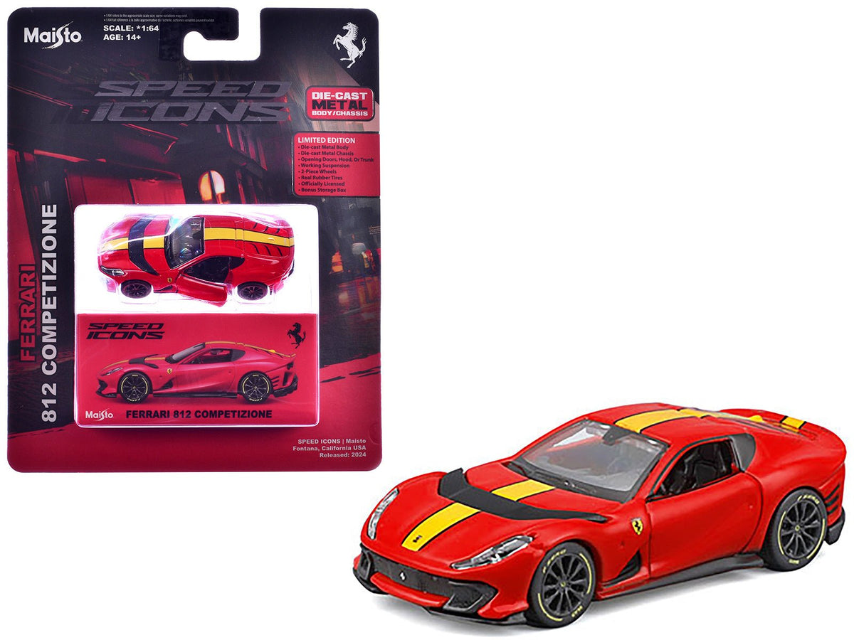 Rapid Vehicles Ferrari 812 Competizione Red with Yellow Stripe "Speed Icons" Series 1/64 Diecast...