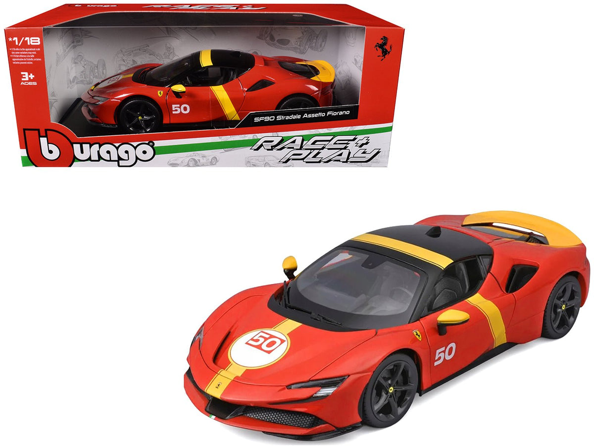 Rapid Vehicles Ferrari SF90 Stradale Assetto Fiorano #50 Red with Black Top and Yellow Stripes...
