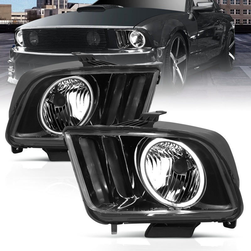 FR SPORT Anzo 2005-2009 Ford Mustang Crystal Headlights w/ Halo Black (CCFL)