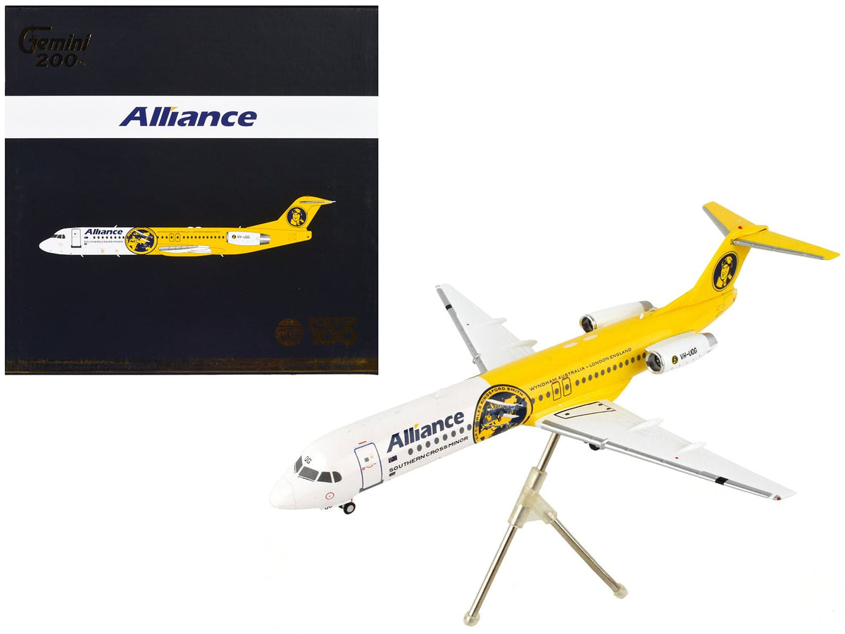 Rapid Vehicles Fokker F100 Commercial Aircraft "Alliance Airlines" White and Yellow "Gemini 200"...