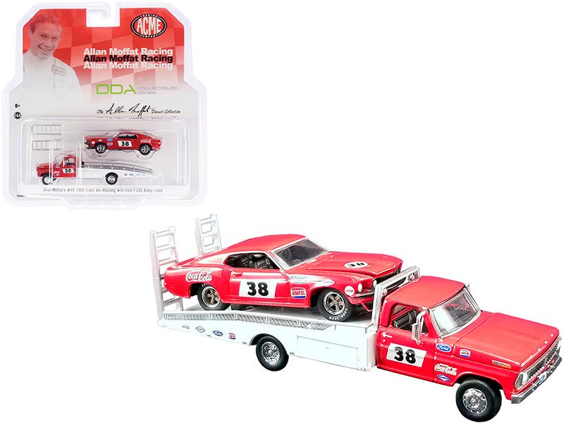 Rapid Vehicles Ford F-350 Ramp Truck #38 Red and White with 1969 Ford Mustang Trans Am #38 Red...