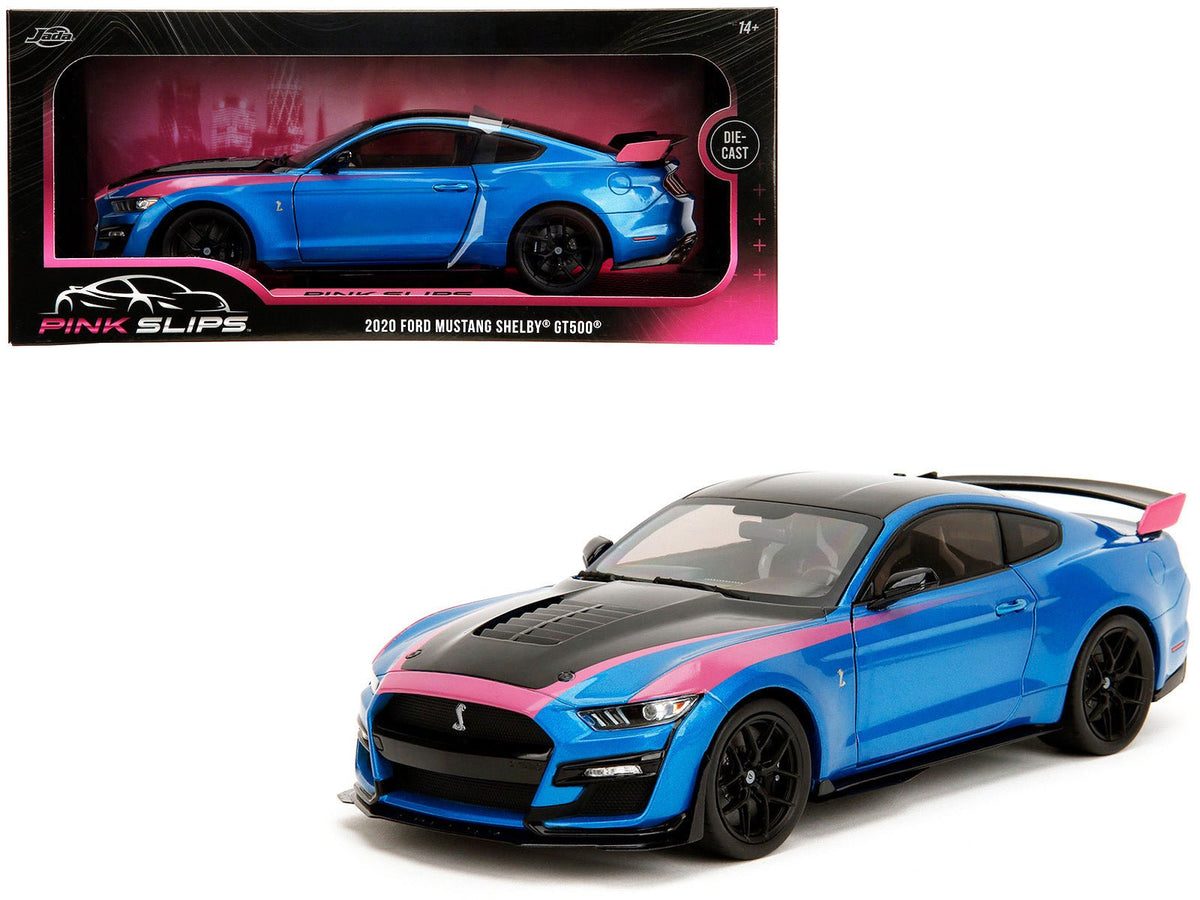 Rapid Vehicles Ford Mustang Shelby GT500 Blue Metallic with Pink Stripes and Black Hood and Top...