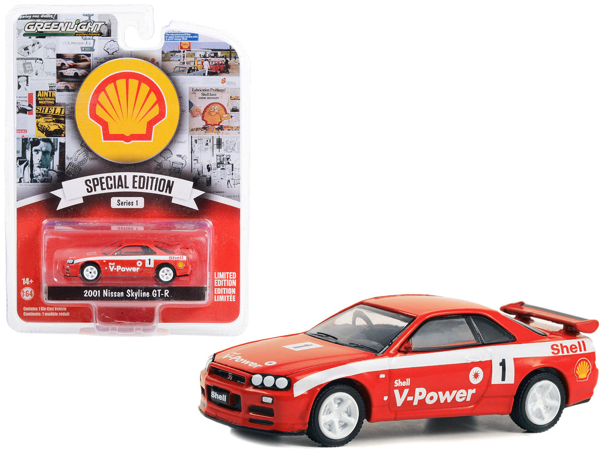 Rapid Vehicles 2001 Nissan Skyline GT-R (R34) #1 Red with White Stripes "Shell Racing" "Shell Oil...