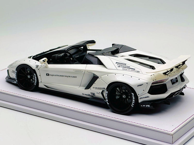 STM Diecast GL Model Lamborghini Aventador Roadster SVJ White w/ Black Wheels 1:18 WITH DISPLAY -...
