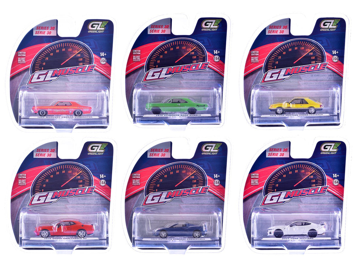 Rapid Vehicles "GreenLight Muscle" Series 30 Set of 6 pieces 1/64 Diecast Model Cars by...