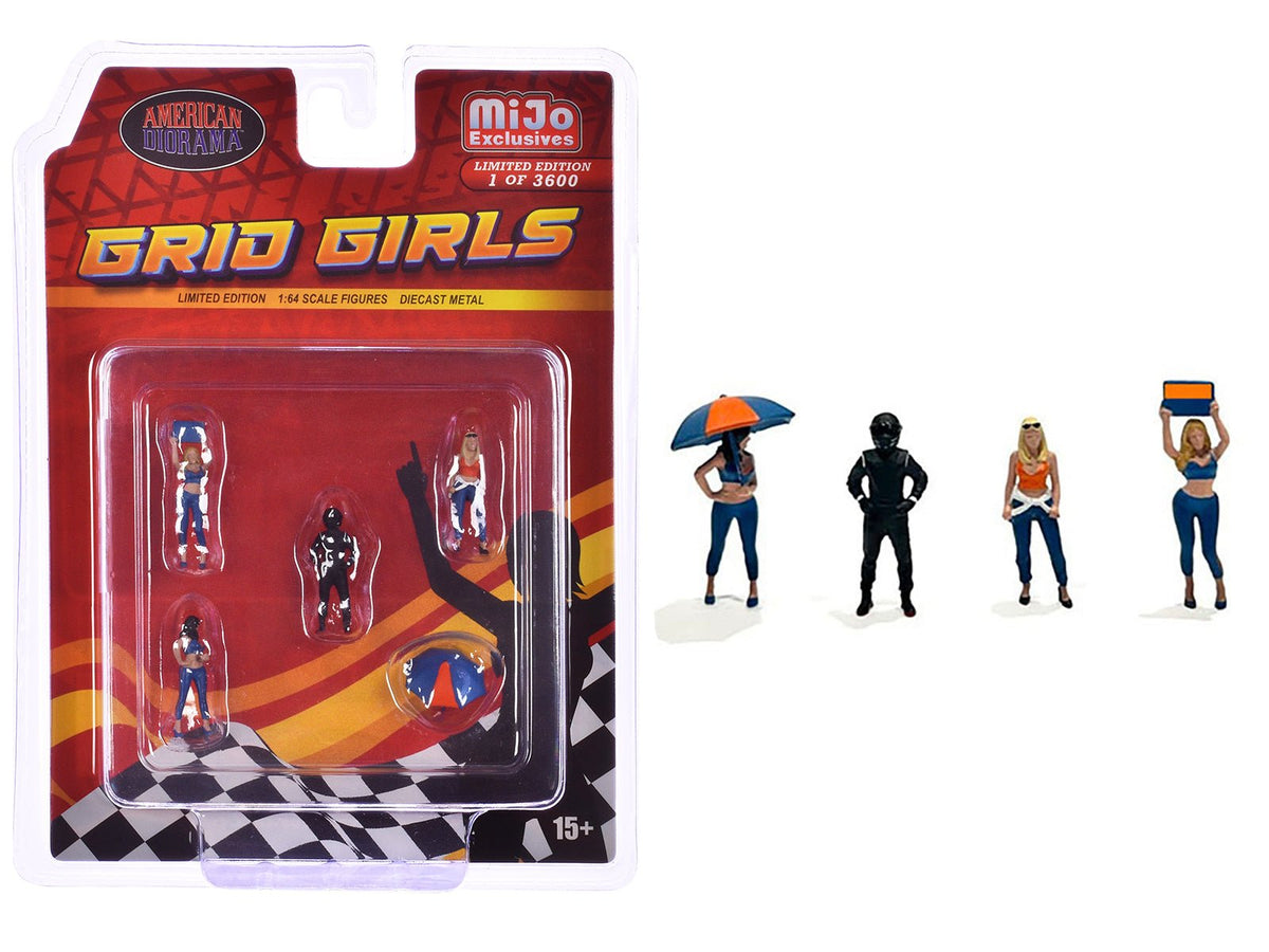 Rapid Vehicles "Grid Girls" 5 piece Diecast Figure Set (4 People Figures 1 Umbrella) Limited...