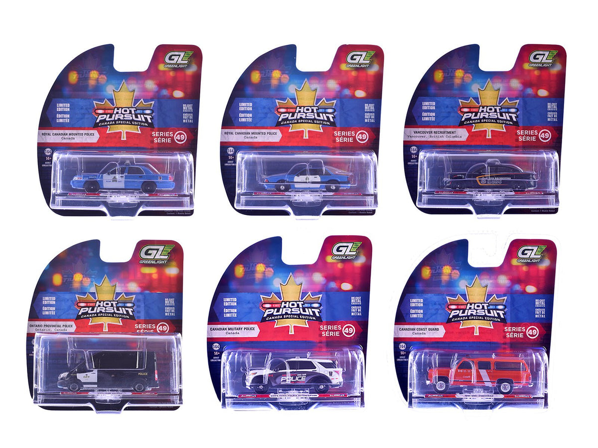 Rapid Vehicles "Hot Pursuit - Canada Special Edition" Set of 6 Police Cars 1/64 Diecast Model...