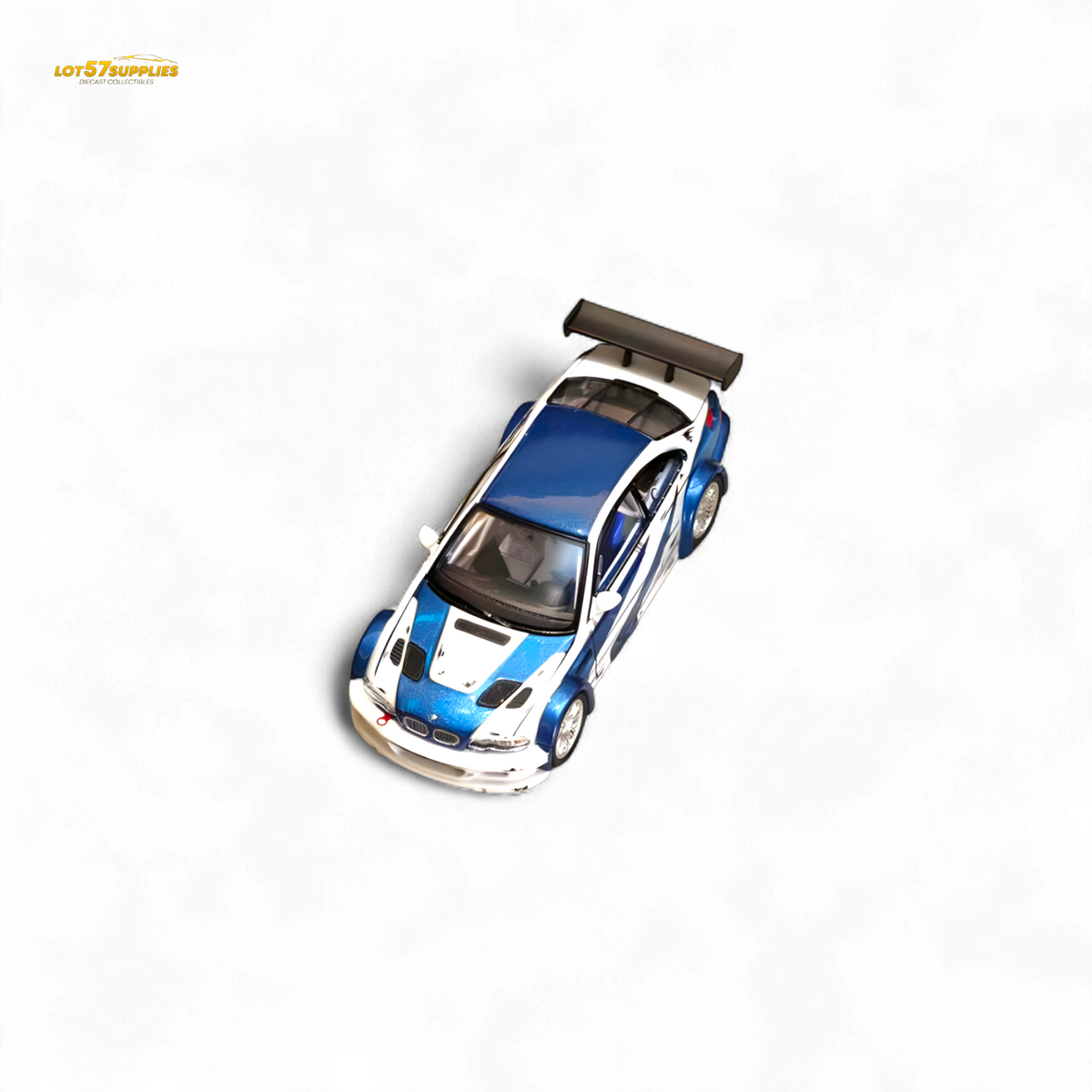 Ghost Player BMW E46 M3 GTR White Blue Comic NFS Livery 1:64