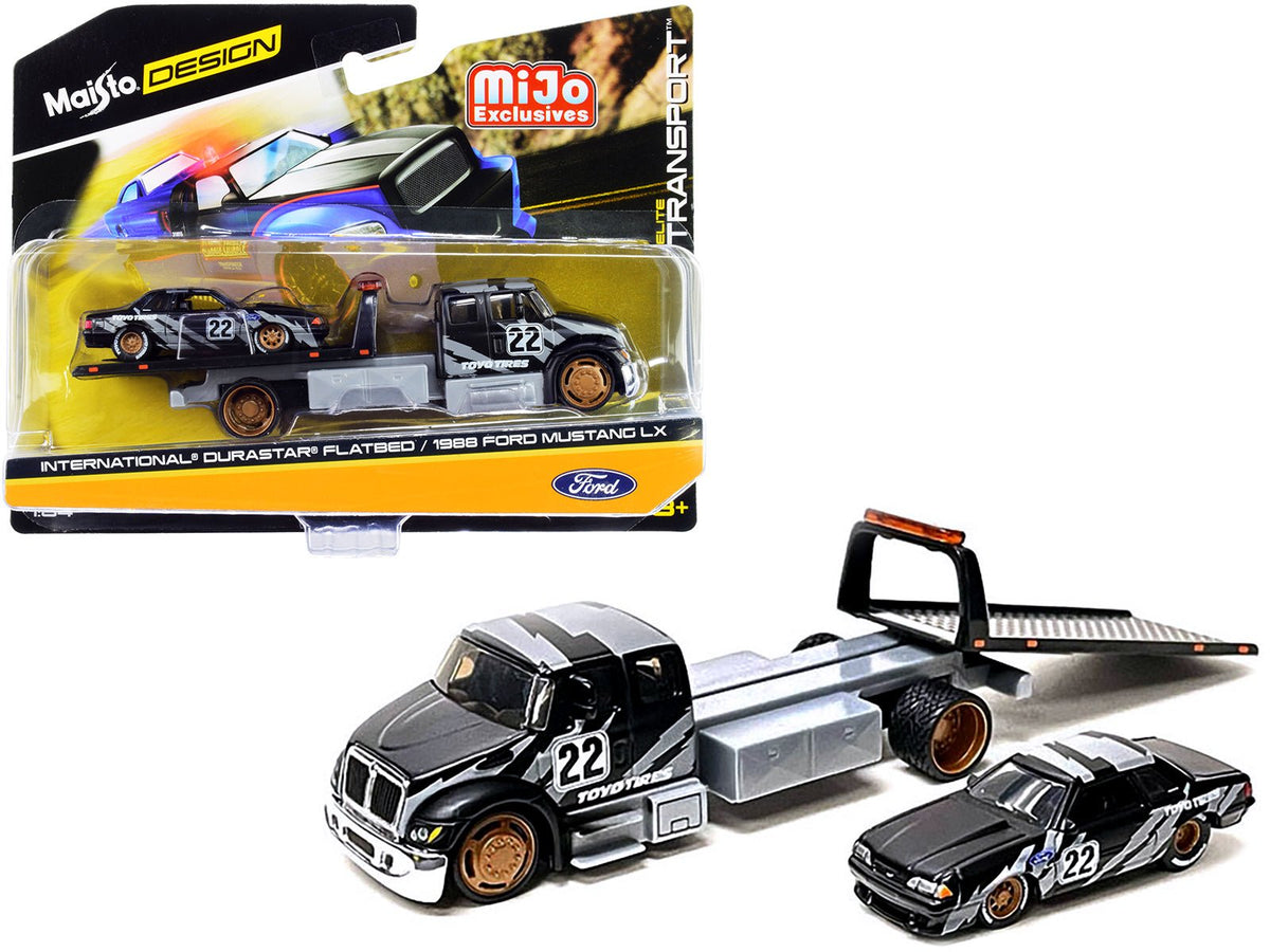 Rapid Vehicles International DuraStar Flatbed Truck #22 and 1988 Ford Mustang LX #22 Matt Black...