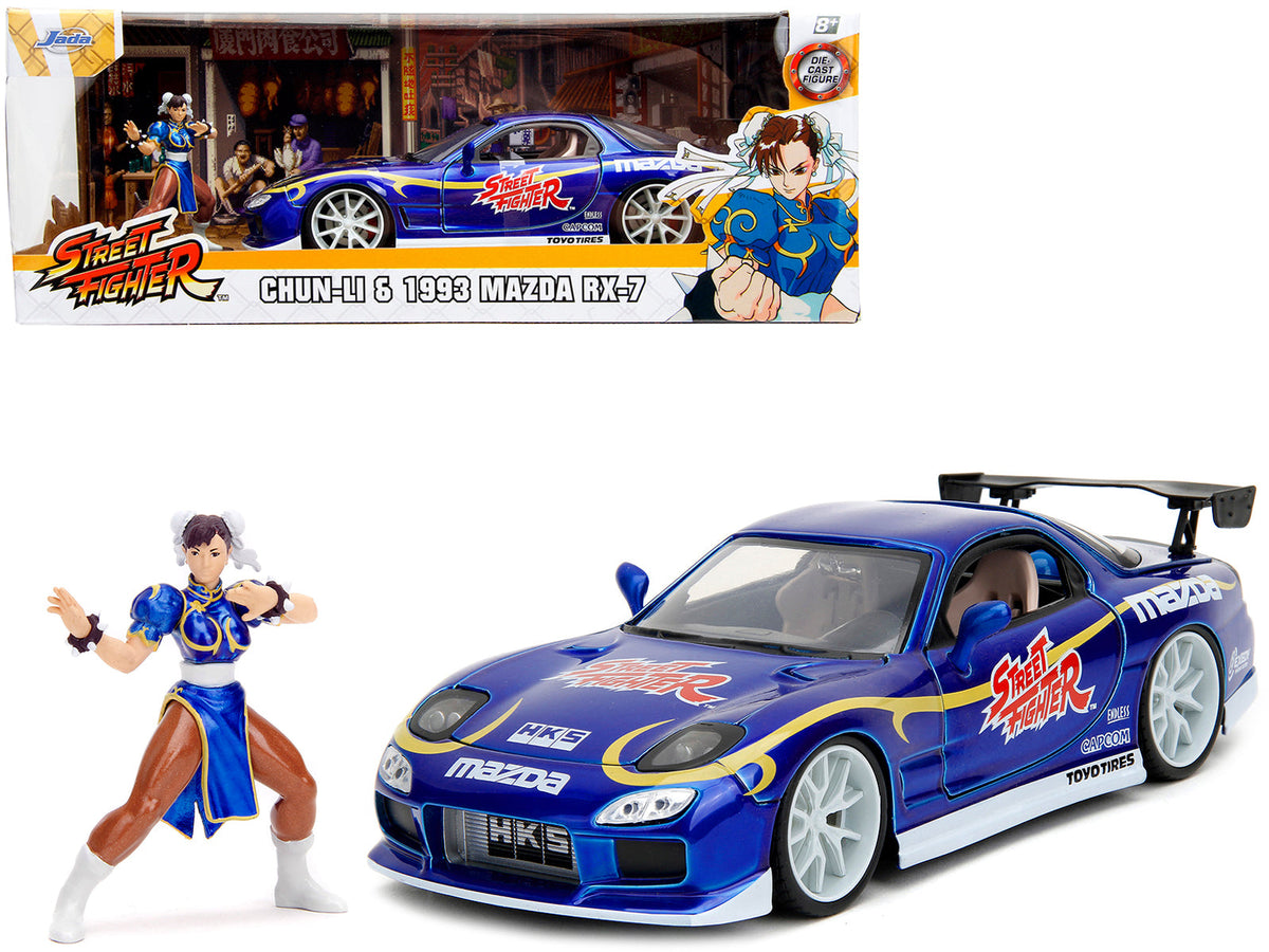 Rapid Vehicles 1993 Mazda RX-7 Candy Blue Metallic with Graphics and Chun-Li Diecast Figure...