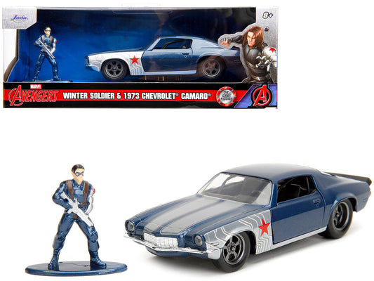 Rapid Vehicles 1973 Chevrolet Camaro Dark Blue Metallic with Gray Stripes and Winter Soldier...