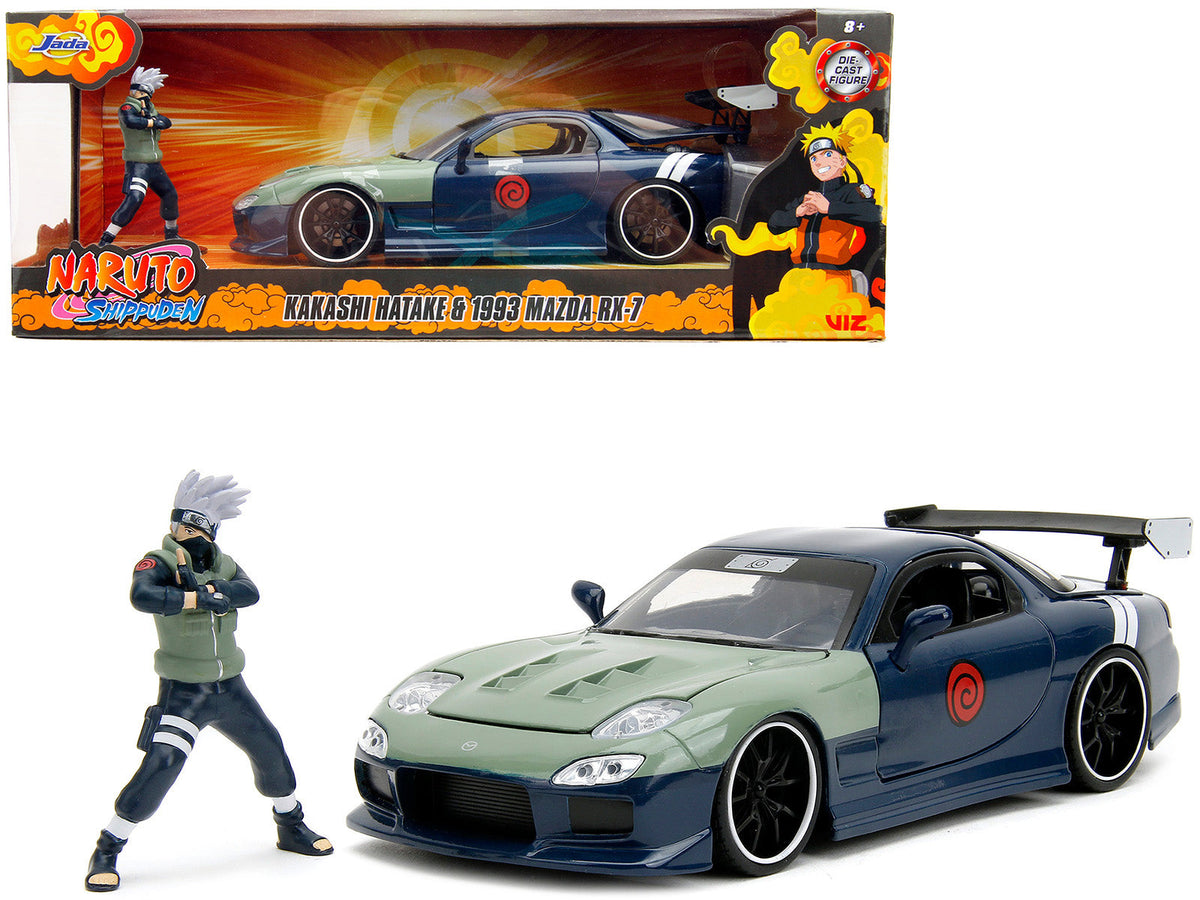 Rapid Vehicles 1993 Mazda RX-7 Dark Blue with Green Hood and Kakashi Hatake Diecast Figure...