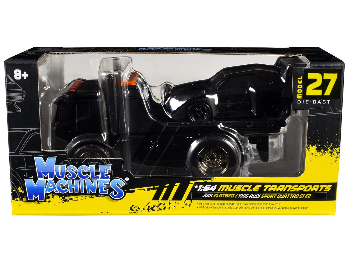 Rapid Vehicles JDM Flatbed Truck Matt Black and 1986 Audi Sport Quattro S1 E2 Matt Black "Muscle...