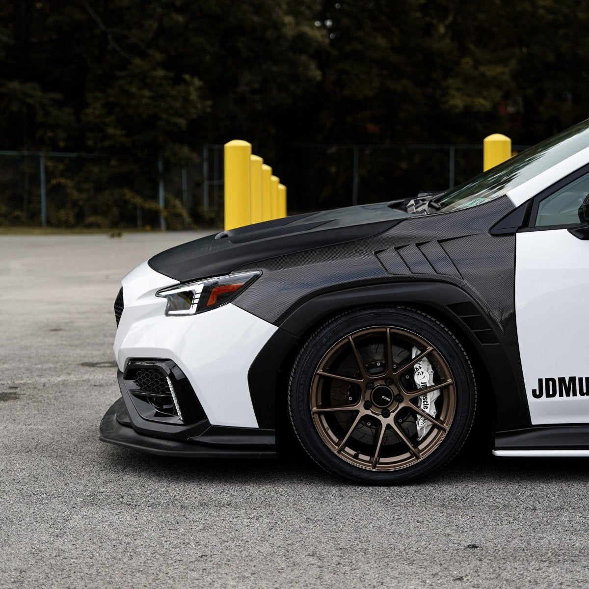 JDMuscle [22-25 WRX w/ FMIC] Carbon Fiber Scoopless Hood V1 - View 6