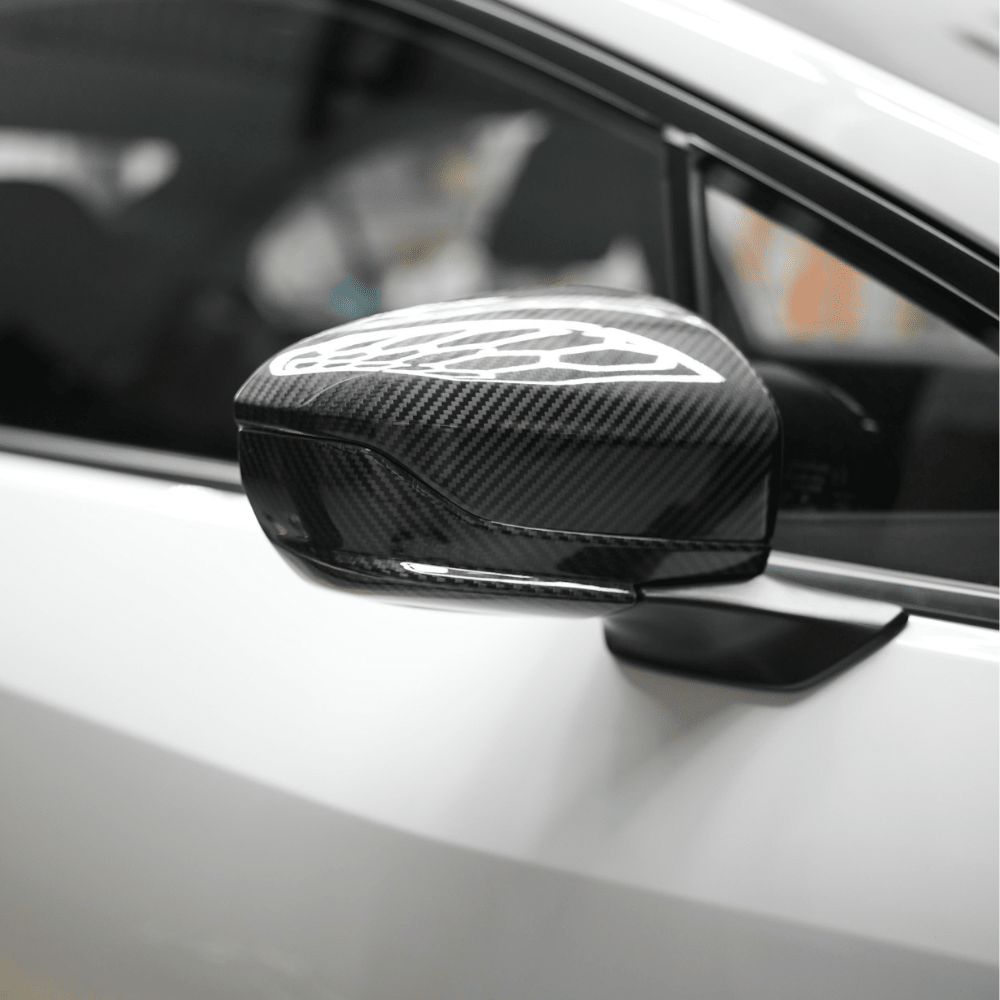 JDMuscle [22-25 WRX w/o Turn Signal] Tanso Pre-preg Carbon Fiber Side Mirror Lower Trim Covers w/ Gloss Finish