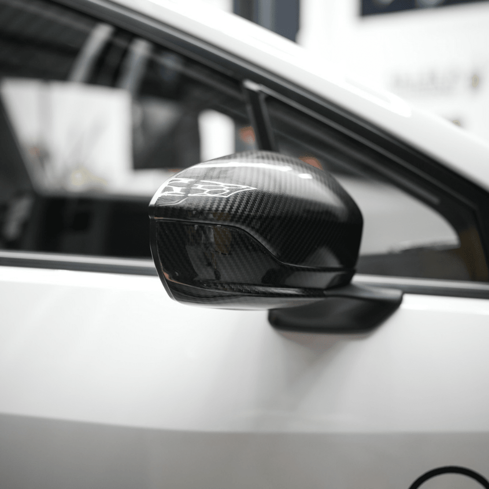 JDMuscle [22-25 WRX w/o Turn Signal] Tanso Pre-preg Carbon Fiber Side Mirror Lower Trim Covers w/ Gloss Finish