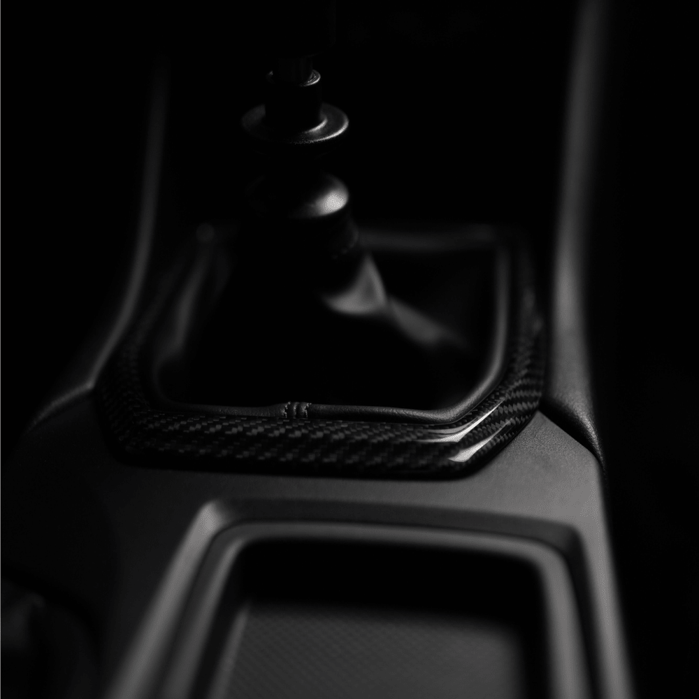 JDMuscle [22-26 WRX] MT Tanso Pre-preg Carbon Fiber Shifter Trim Cover w/ Gloss Finish - View 3