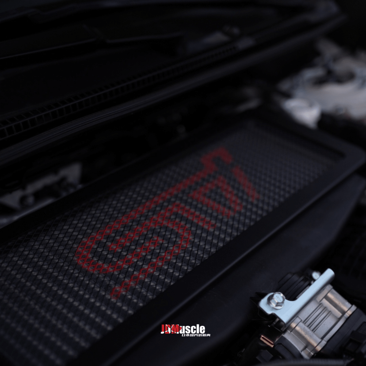 JDMuscle [22-26 WRX, 19+ Ascent, 20+ Outback, 20+ Legacy] Top Mount Intercooler Mesh Guard with WRX/STI Logo-Red/White