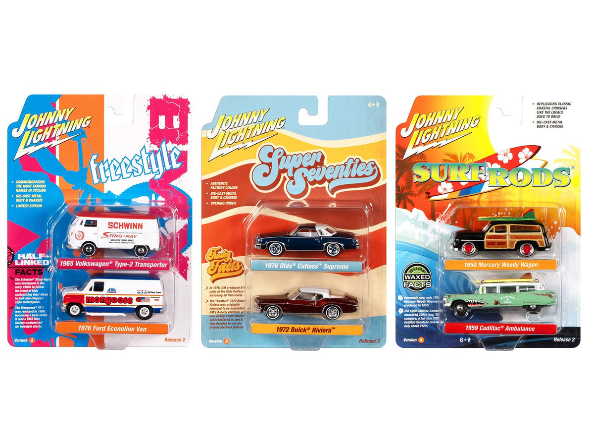 Rapid Vehicles Johnny Lightning "2-Packs" 2023 Set A of 6 pieces Release 2 1/64 Diecast Model...
