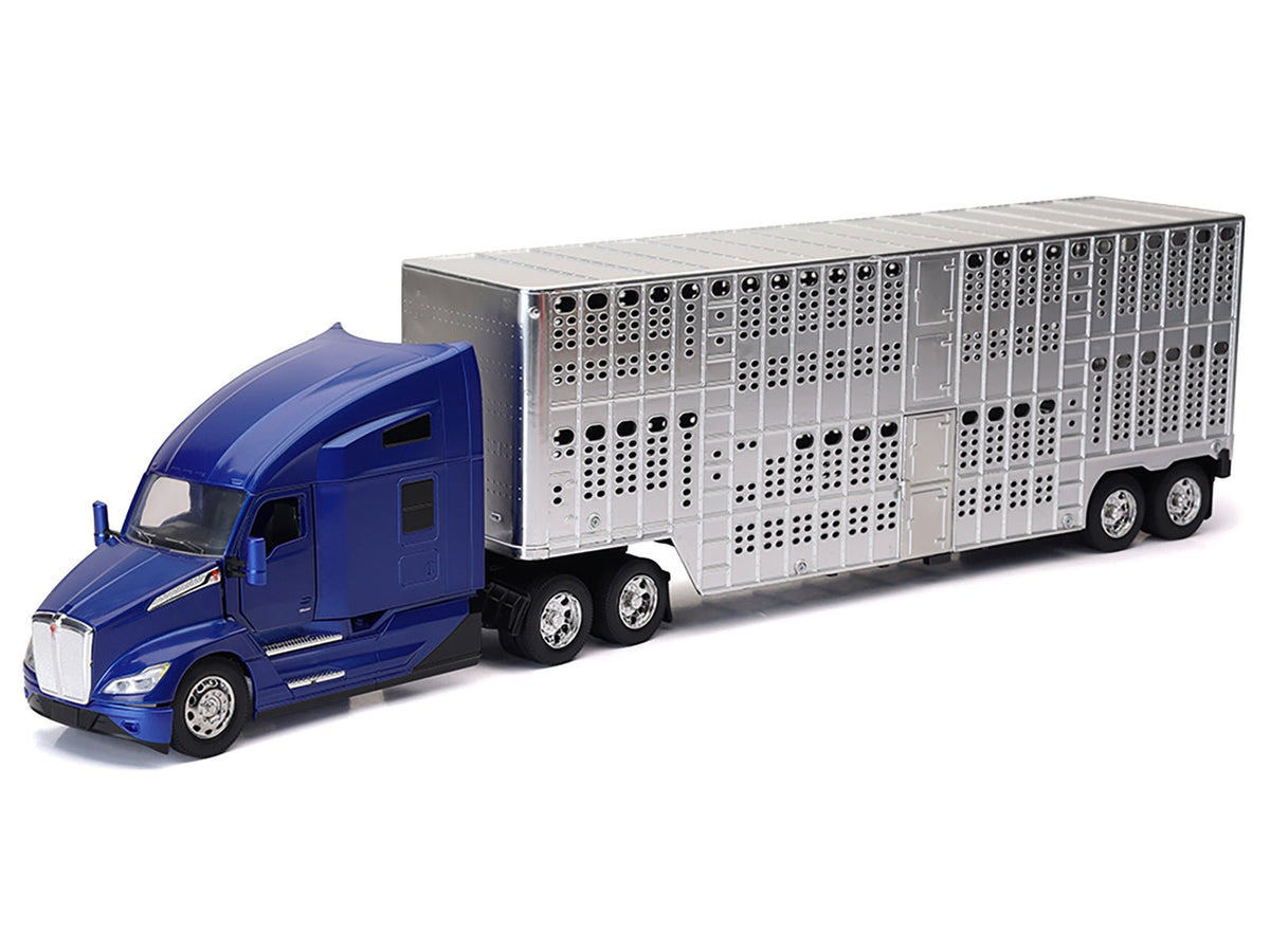 Rapid Vehicles Kenworth T680 Truck Blue Metallic with Livestock Trailer Chrome "Long Haul...
