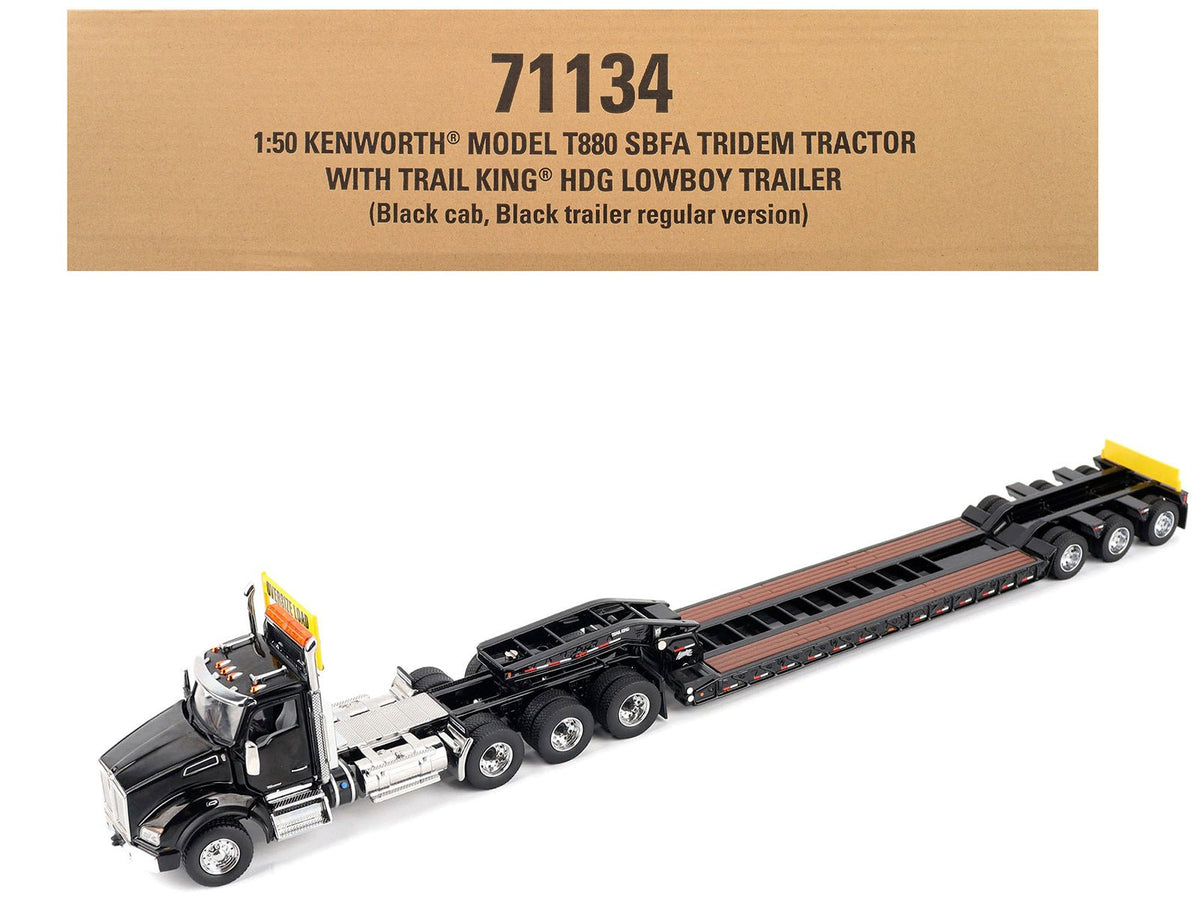 Rapid Vehicles Kenworth T880 SBFA Tridem Truck with Trail King HDG Lowboy Trailer Black...