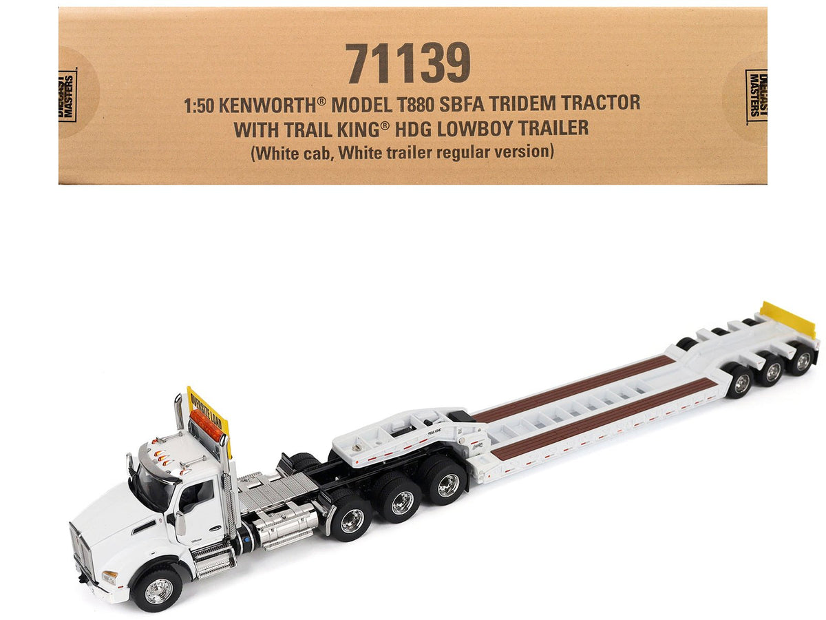 Rapid Vehicles Kenworth T880 SBFA Tridem Truck with Trail King HDG Lowboy Trailer White...