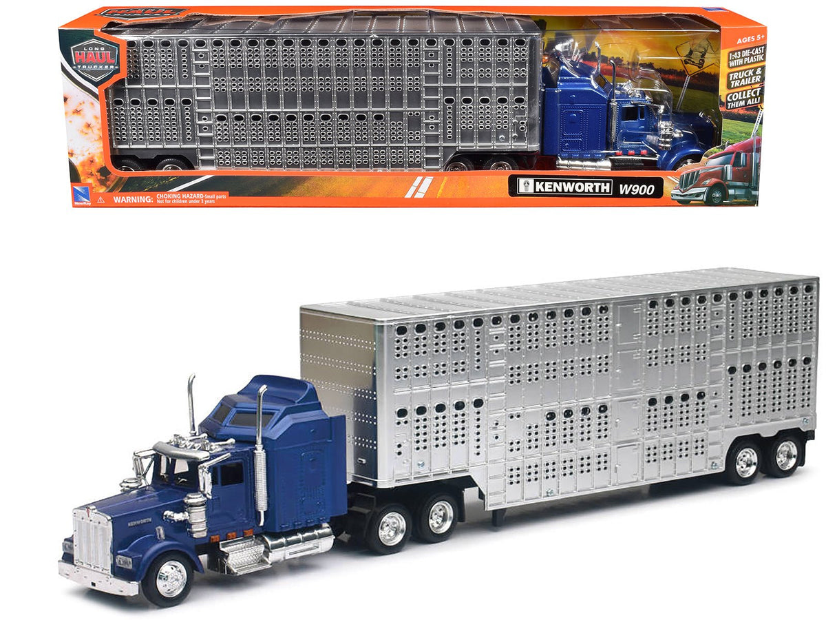 Rapid Vehicles Kenworth W900 Truck Blue with Potbelly Livestock Trailer Chrome "Long Haul...