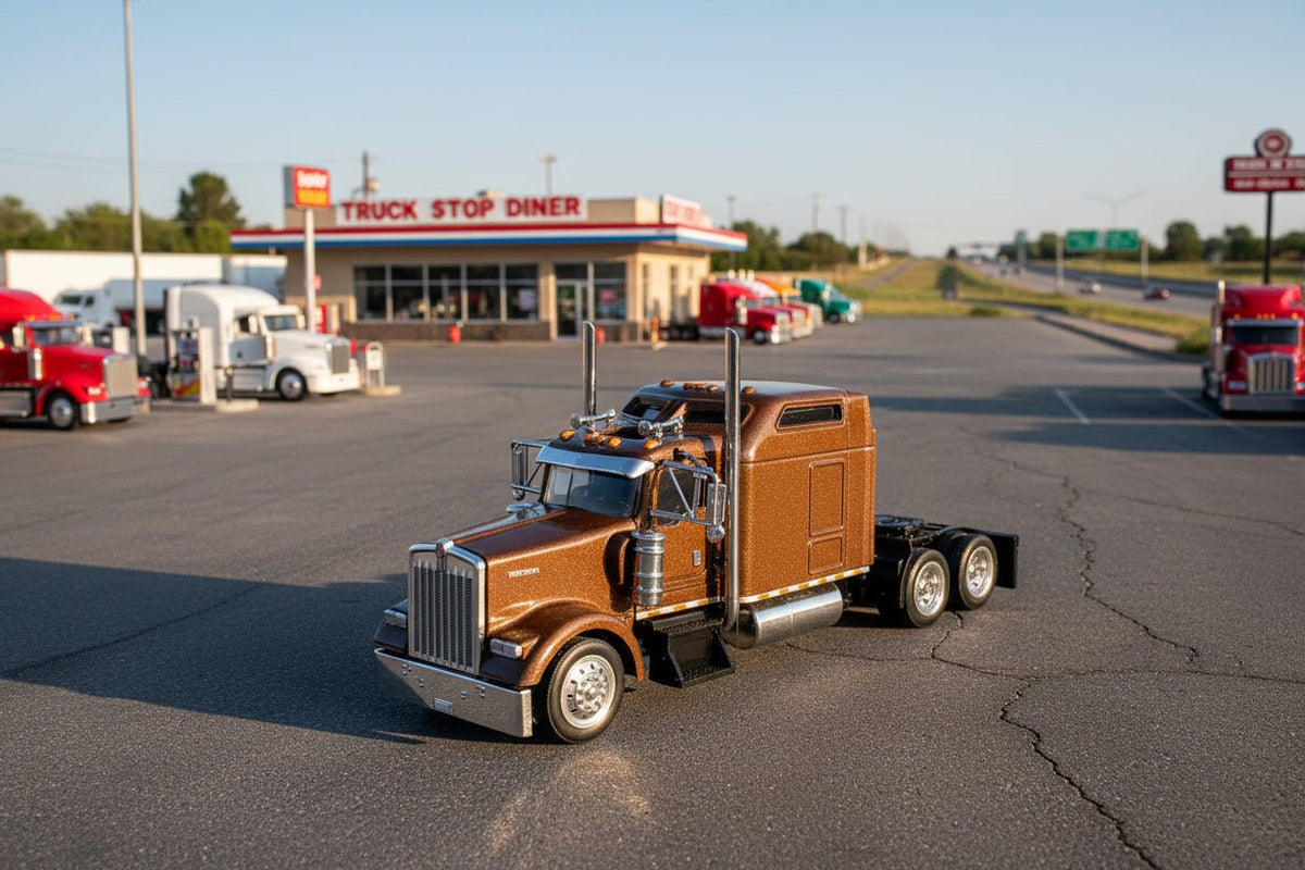Rapid Vehicles Kenworth W900L Truck Tractor with Sleeper Cab Brown Metallic 1/87 (HO) Scale...