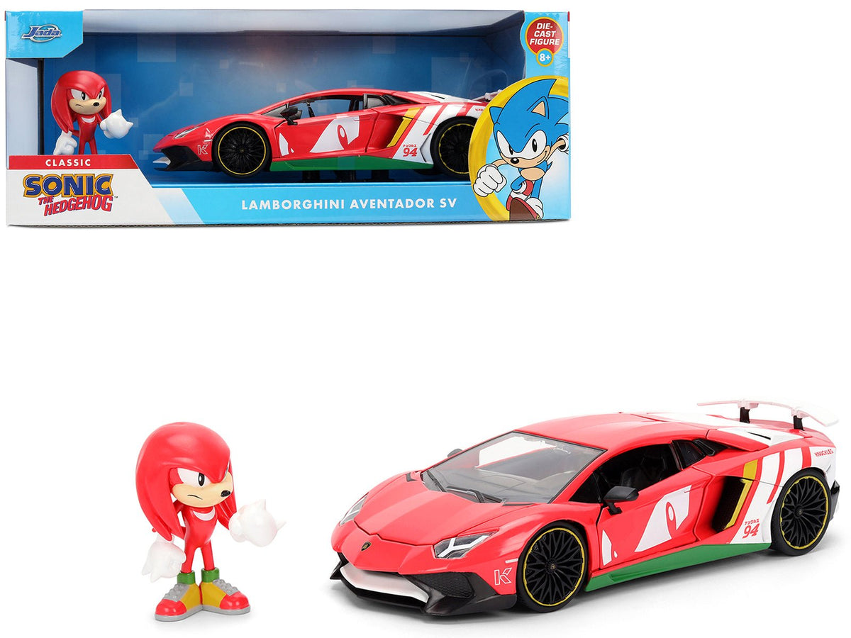 Rapid Vehicles Lamborghini Aventador SV Red with Graphics and Knuckles Diecast Figure "Sonic The...