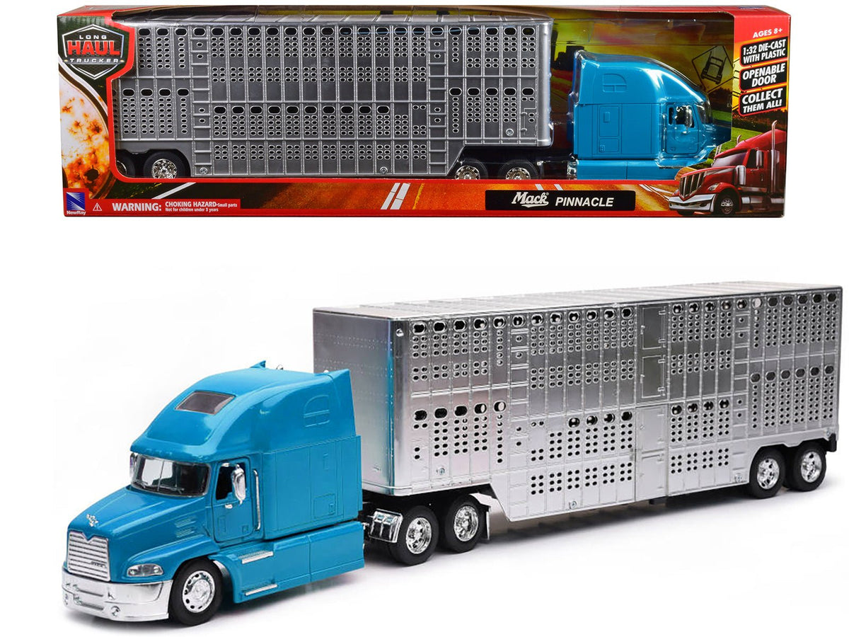 Rapid Vehicles Mack Pinnacle Truck with Pot Belly Livestock Trailer Blue and Chrome "Long Haul...