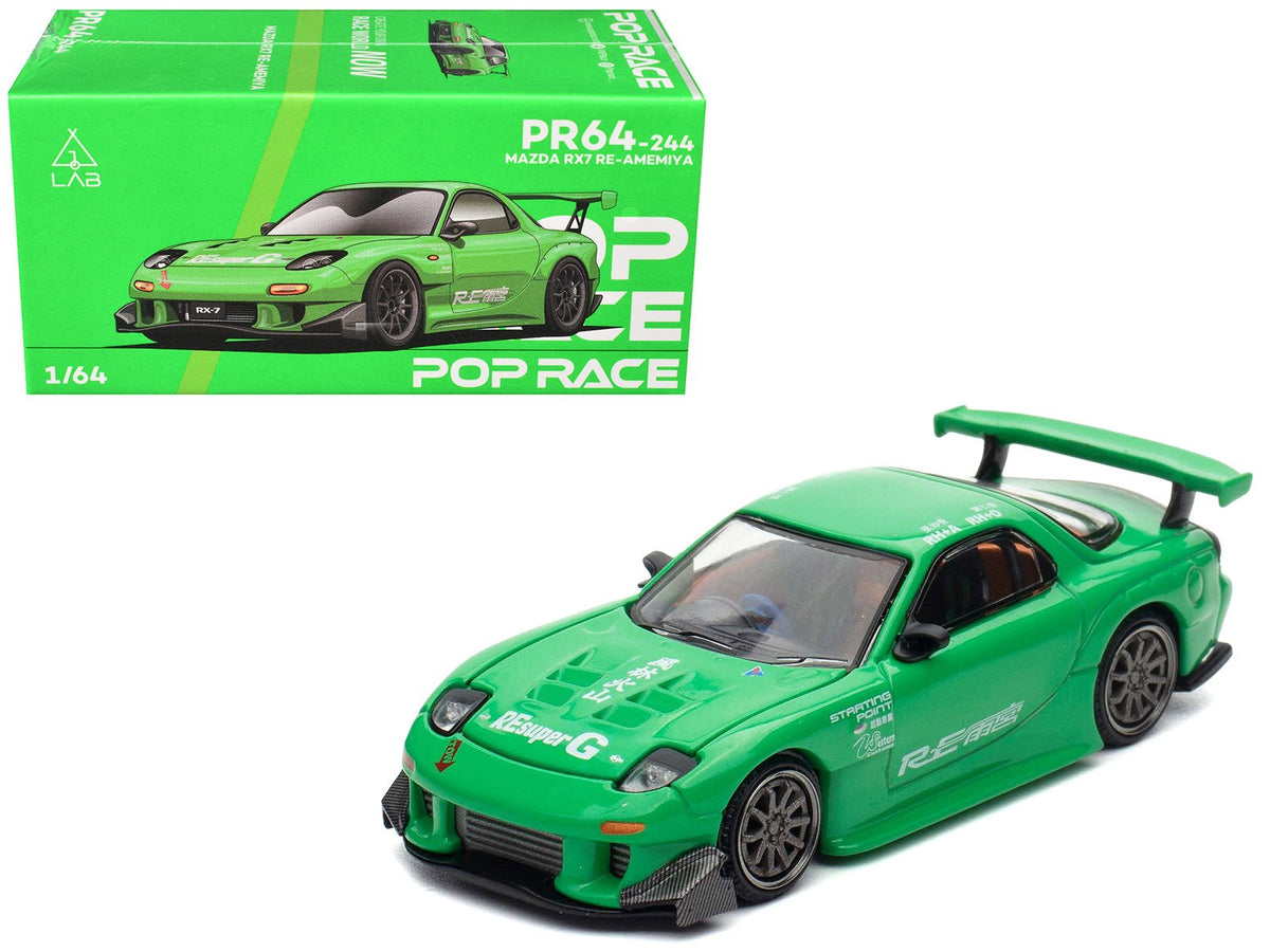 Rapid Vehicles Mazda RX7 "RE Amemiya" Widebody RHD (Right Hand Drive) Green 1/64 Diecast Model...