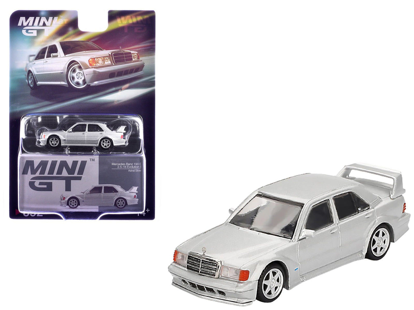 Mercedes-Benz 190E 2.5-16 Evolution II Astral Silver Metallic Limited Edition 1/64 Diecast Model Car by Mini GT  free shipping USA