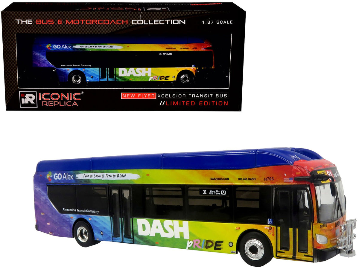 Rapid Vehicles New Flyer Xcelsior XN40 Transit Bus "DASH Pride Livery" Blue with Rainbow Graphics...