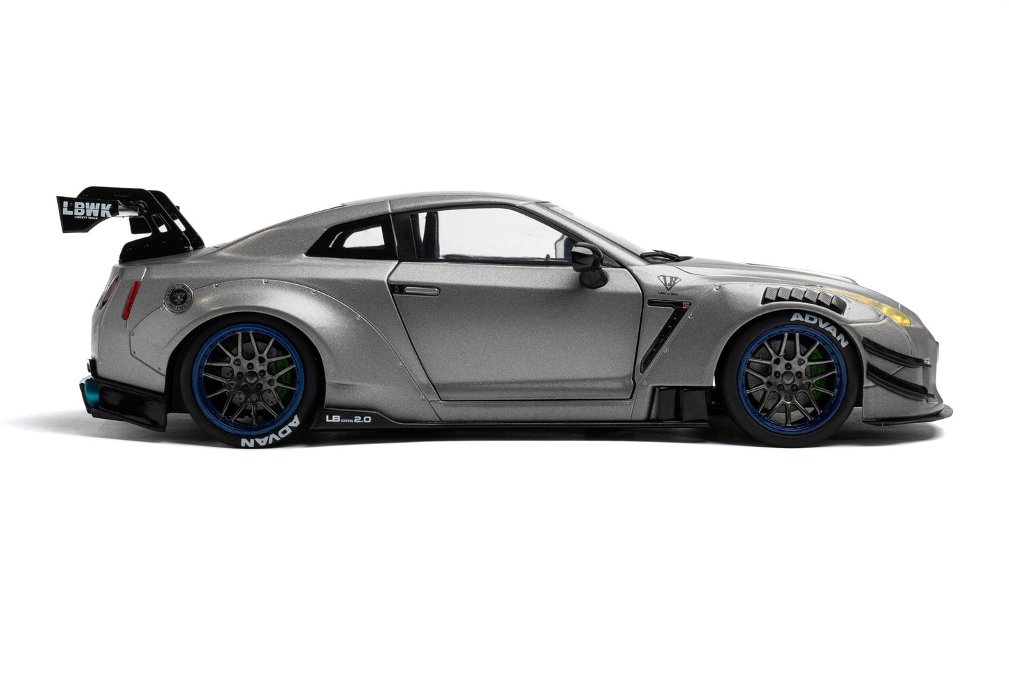 Solido 2023 Nissan GT-R (R35) W/ Liberty Walk Body Kit 2.0 Silver 1:18