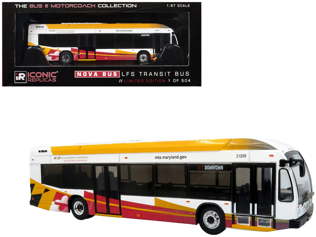 Rapid Vehicles Nova Bus LFSH Hybrid Transit Bus "MTA Maryland" White with Red and Yellow Graphics...