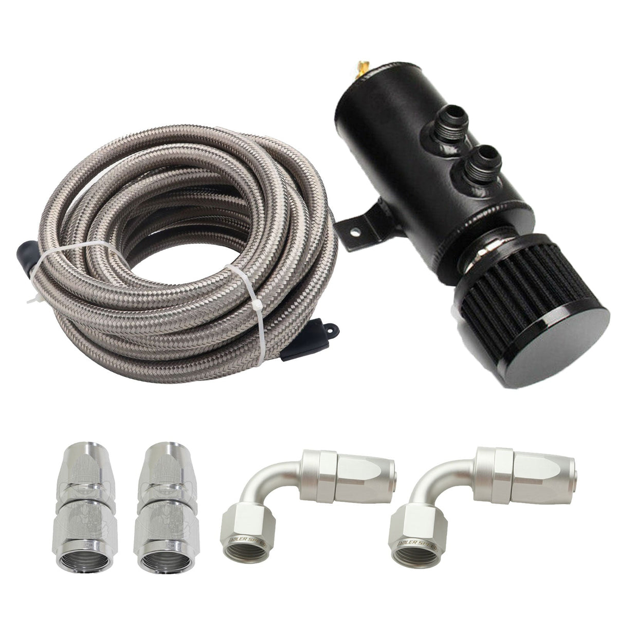 Bull Boost Performance Universal Performance Oil Catch Can 2 Port -10AN Breather 750mL Baffle...